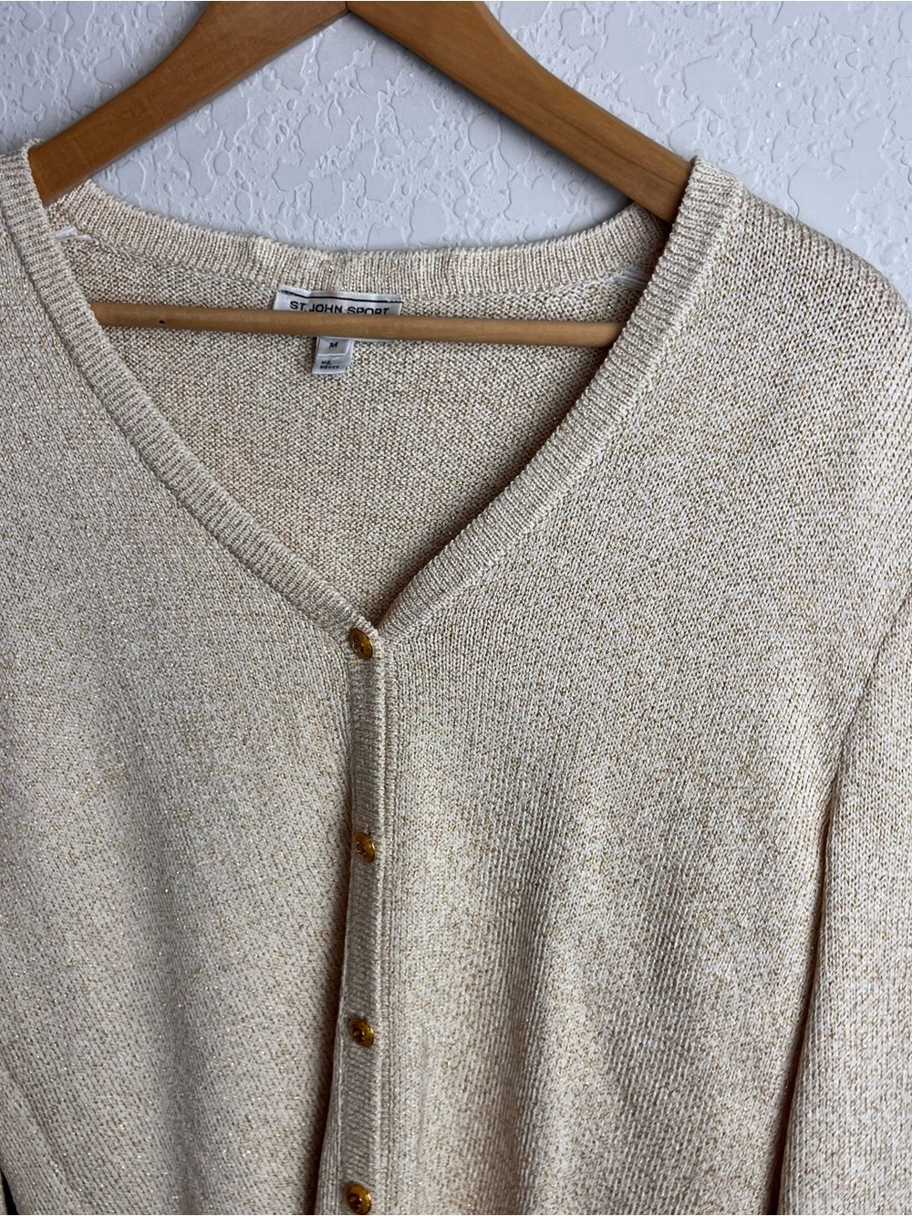 St. John Sport Marie Gold Cardigan Sweater Medium M Vintage Women’s Santana Knit - Picture 8 of 11